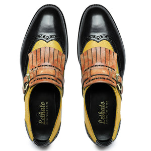 Wingtip Brogue Kiltie Monk Strap - Tan & Black