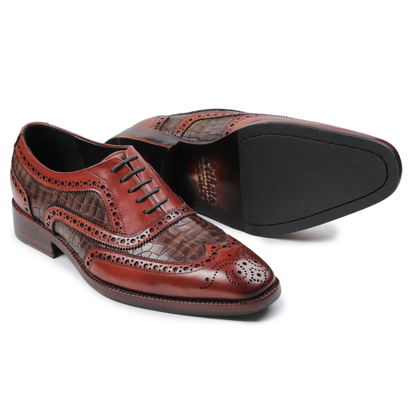 Wingtip Brogue Oxford - Croc Cognac