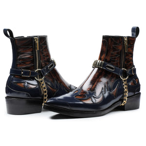 Harness Boots - Navy & Brown