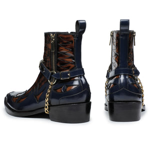 Harness Boots - Navy & Brown