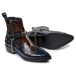 Harness Boots - Navy & Brown