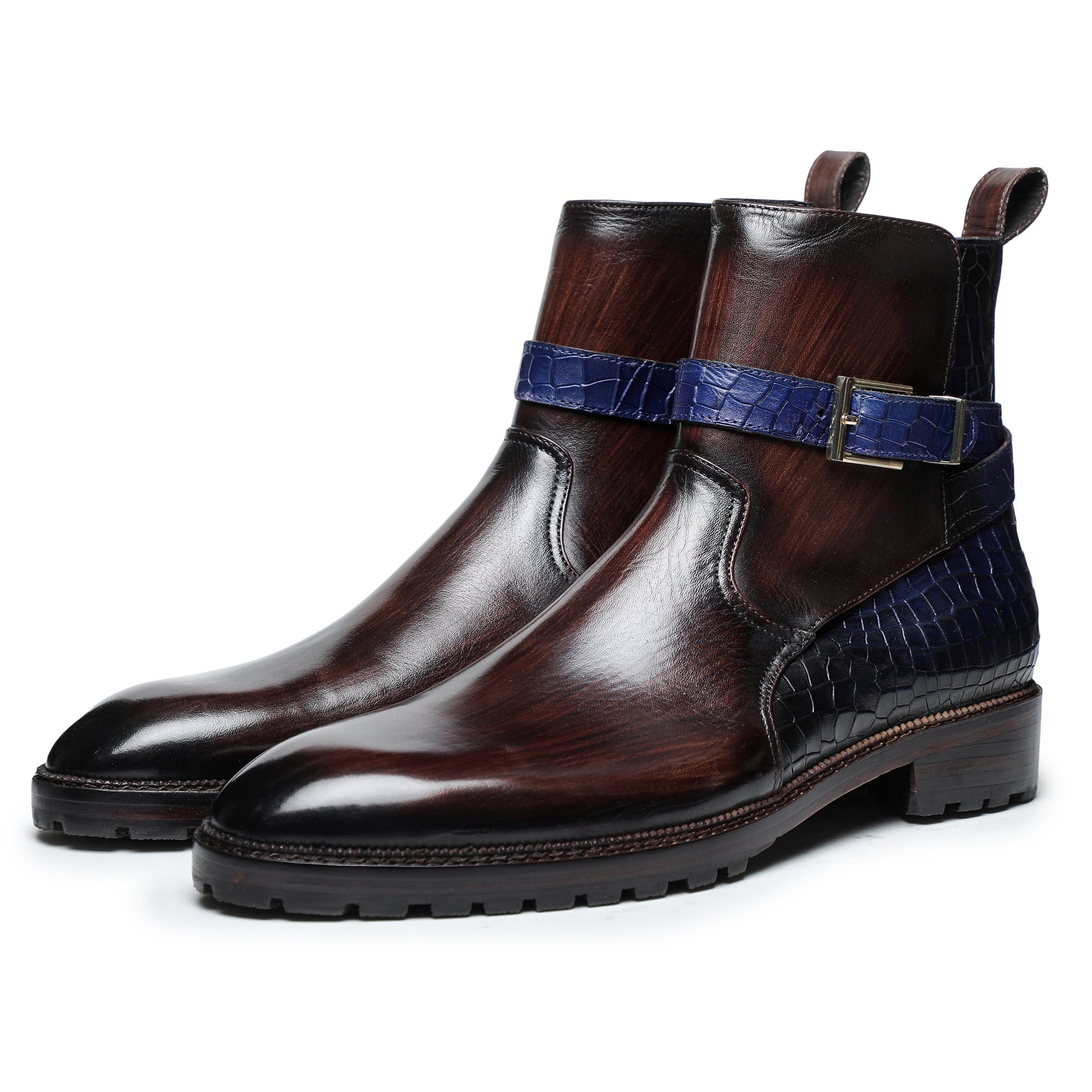 Jodhpur Boots - Croc Navy & Brown