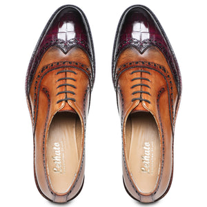 Wingtip Brogue Oxford - Croc Burgundy & Tan