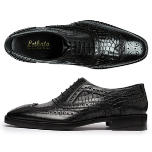 Wingtip Brogue Oxford- Croc Black