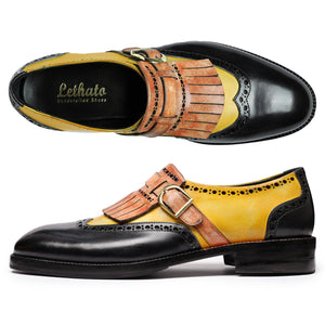 Wingtip Brogue Kiltie Monk Strap - Tan & Black