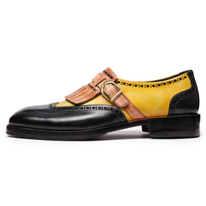 Wingtip Brogue Kiltie Monk Strap - Tan & Black