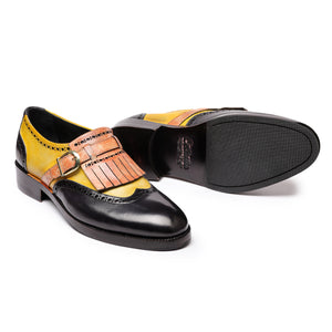 Wingtip Brogue Kiltie Monk Strap - Tan & Black