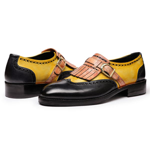 Wingtip Brogue Kiltie Monk Strap - Tan & Black