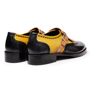 Wingtip Brogue Kiltie Monk Strap - Tan & Black