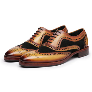 Wingtip Brogue Oxford - Tan Black Suede