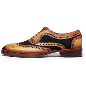 Wingtip Brogue Oxford - Tan Black Suede