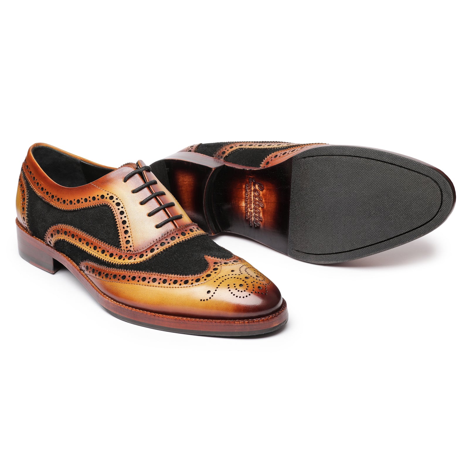 Wingtip Brogue Oxford - Tan Black Suede