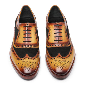 Wingtip Brogue Oxford - Tan Black Suede
