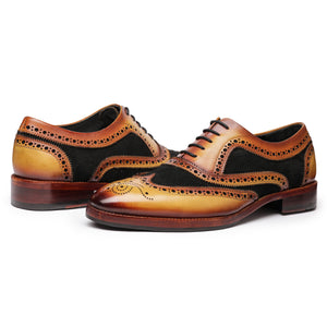 Wingtip Brogue Oxford - Tan Black Suede