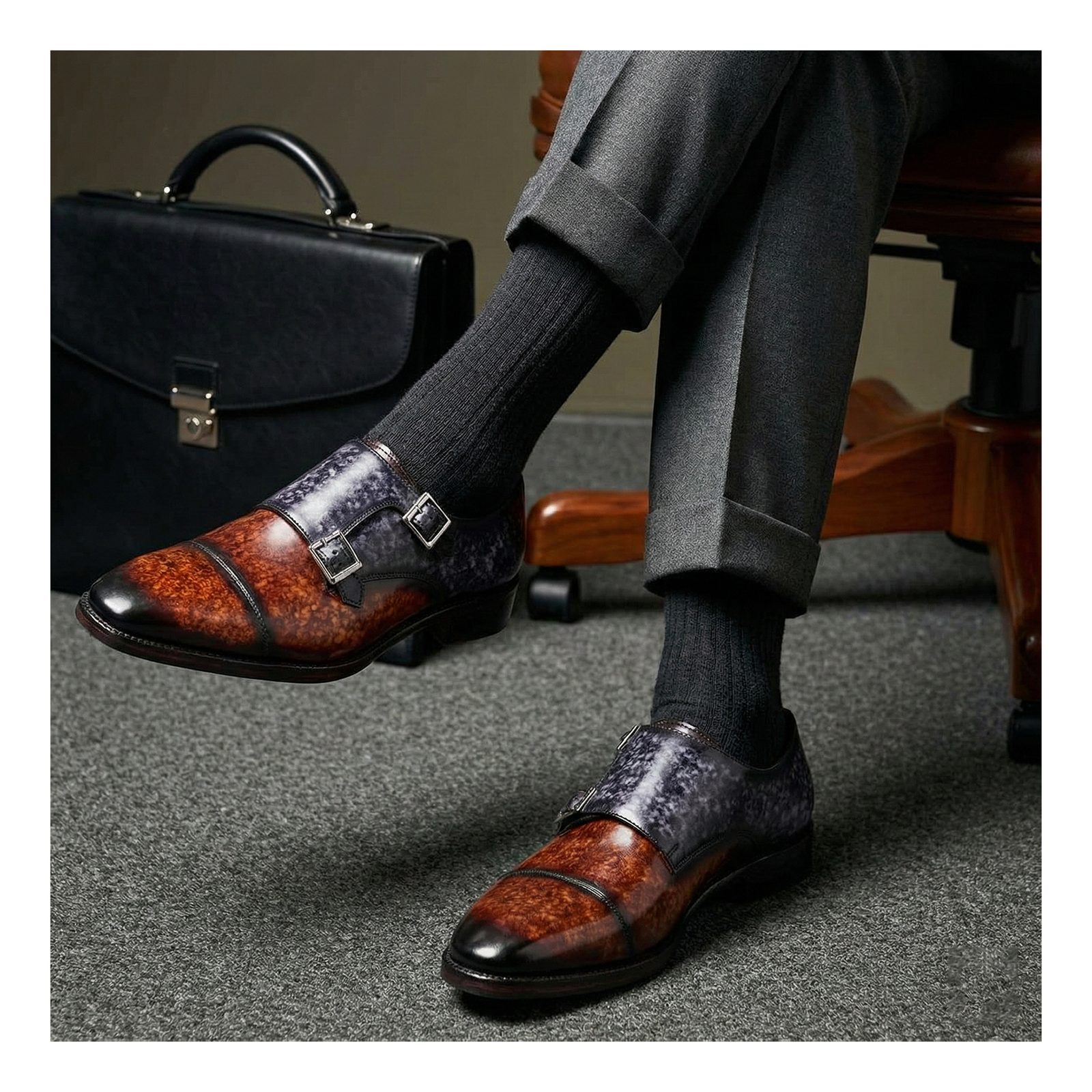 Captoe Double Monk Strap - Brown & Purple