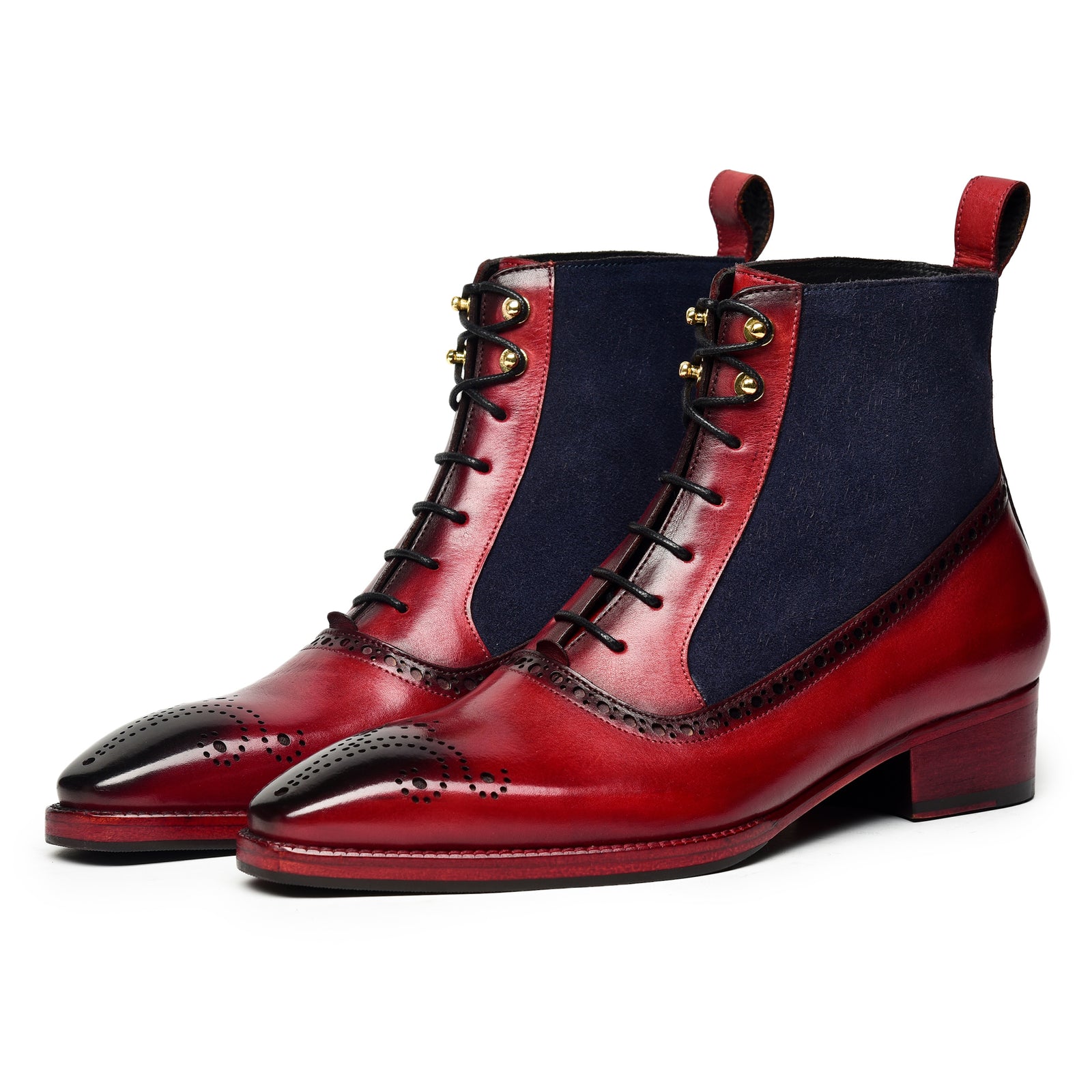 Balmoral Ankle Lace Up Boots - Navy Suede & Burgundy