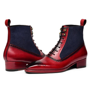Balmoral Ankle Lace Up Boots - Navy Suede & Burgundy