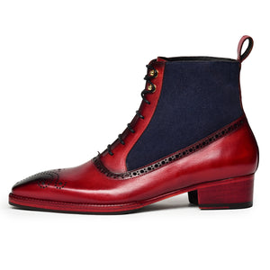 Balmoral Ankle Lace Up Boots - Navy Suede & Burgundy