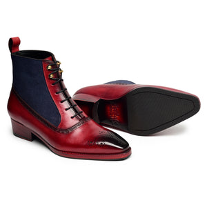 Balmoral Ankle Lace Up Boots - Navy Suede & Burgundy