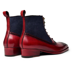 Balmoral Ankle Lace Up Boots - Navy Suede & Burgundy