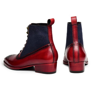 Balmoral Ankle Lace Up Boots - Navy Suede & Burgundy