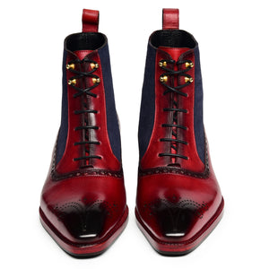 Balmoral Ankle Lace Up Boots - Navy Suede & Burgundy