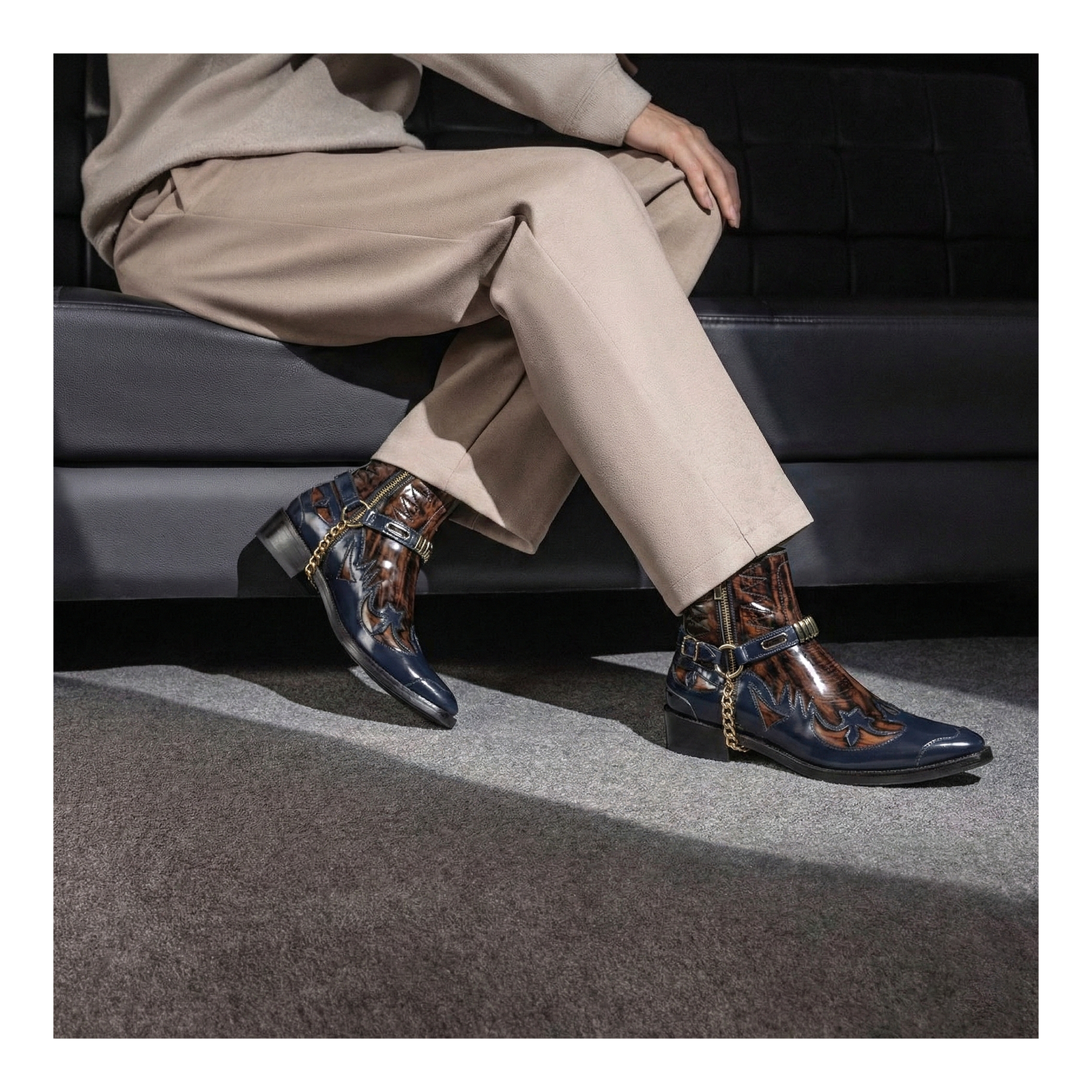 Harness Boots- Navy & Brown