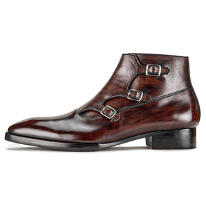 Triple Monk Strap Zipper Boots - Dark Brown