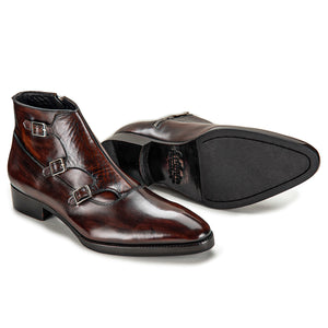 Triple Monk Strap Zipper Boots - Dark Brown