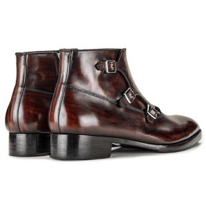 Triple Monk Strap Zipper Boots - Dark Brown