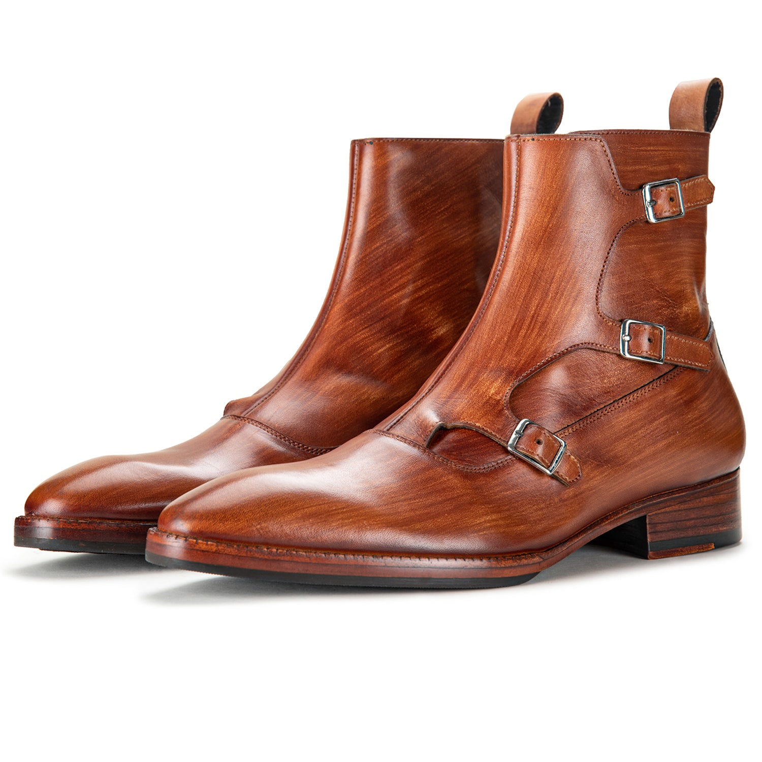 Triple Monk Strap Boots - Wooden