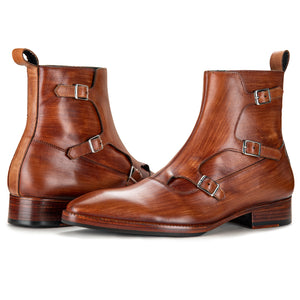 Triple Monk Strap Boots - Wooden
