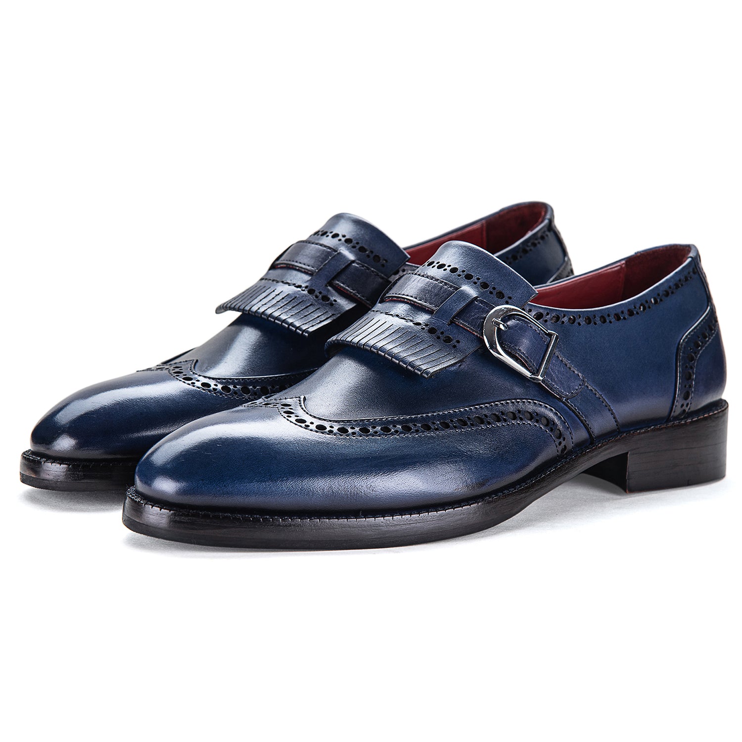 Wingtip Brogue Kiltie Monk Strap - Navy