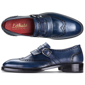 Wingtip Brogue Kiltie Monk Strap - Navy