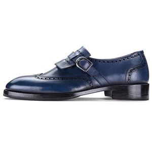 Wingtip Brogue Kiltie Monk Strap - Navy