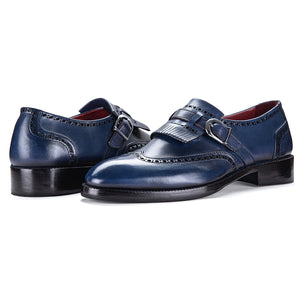 Wingtip Brogue Kiltie Monk Strap - Navy