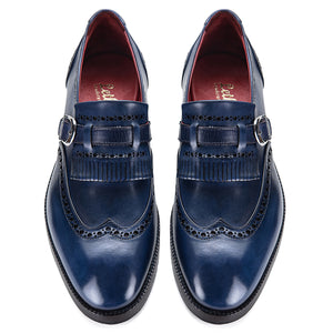 Wingtip Brogue Kiltie Monk Strap - Navy