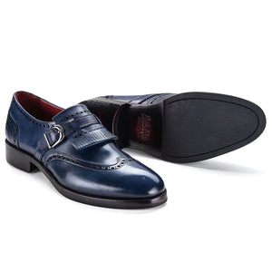 Wingtip Brogue Kiltie Monk Strap - Navy