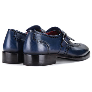 Wingtip Brogue Kiltie Monk Strap - Navy