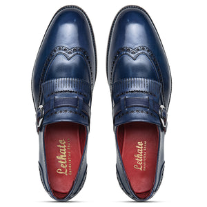 Wingtip Brogue Kiltie Monk Strap - Navy