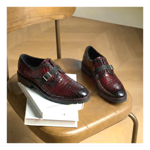 Single Monk Strap - Croc Wine Red