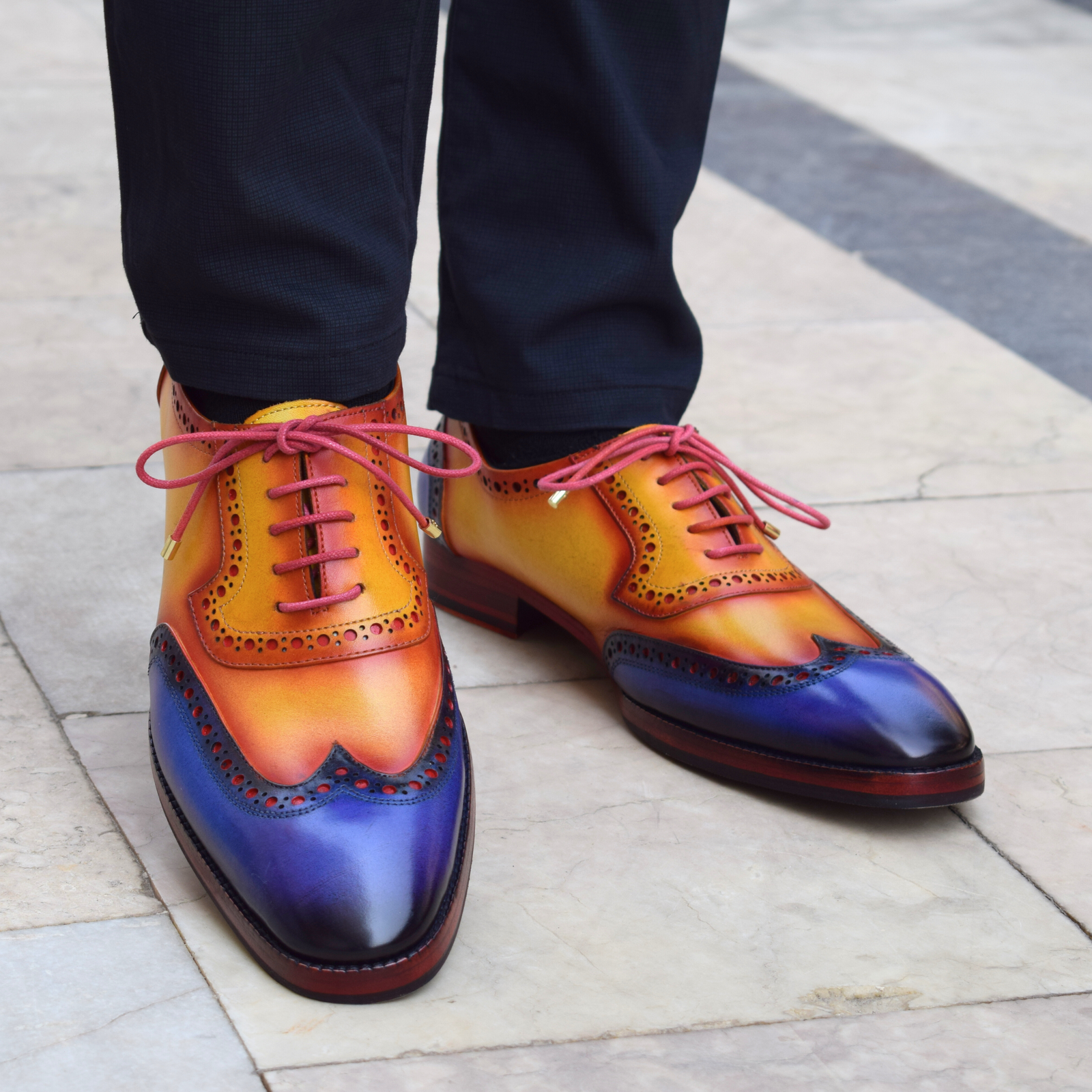 Wingtip Brogue Oxford- Tan & Navy
