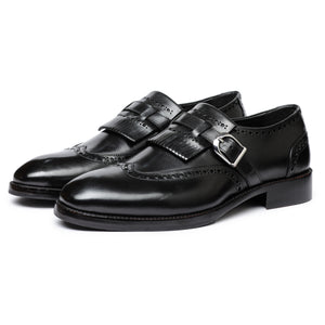 Wingtip Brogue Kiltie Monk Strap - Black