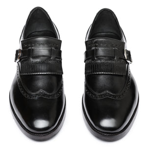 Wingtip Brogue Kiltie Monk Strap - Black