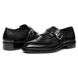 Wingtip Brogue Kiltie Monk Strap - Black