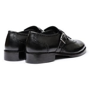 Wingtip Brogue Kiltie Monk Strap - Black