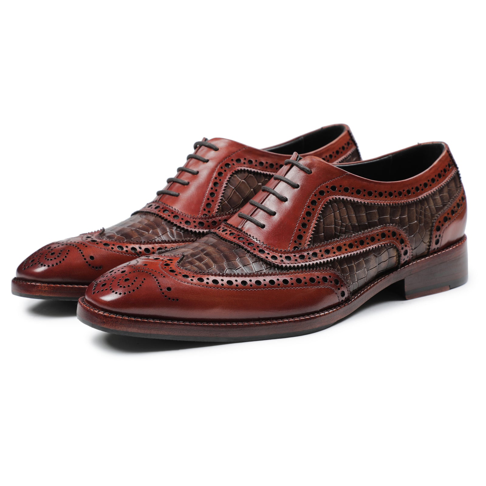 Wingtip Brogue Oxford - Croc Cognac