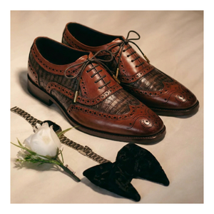 Wingtip Brogue Oxford - Croc Cognac