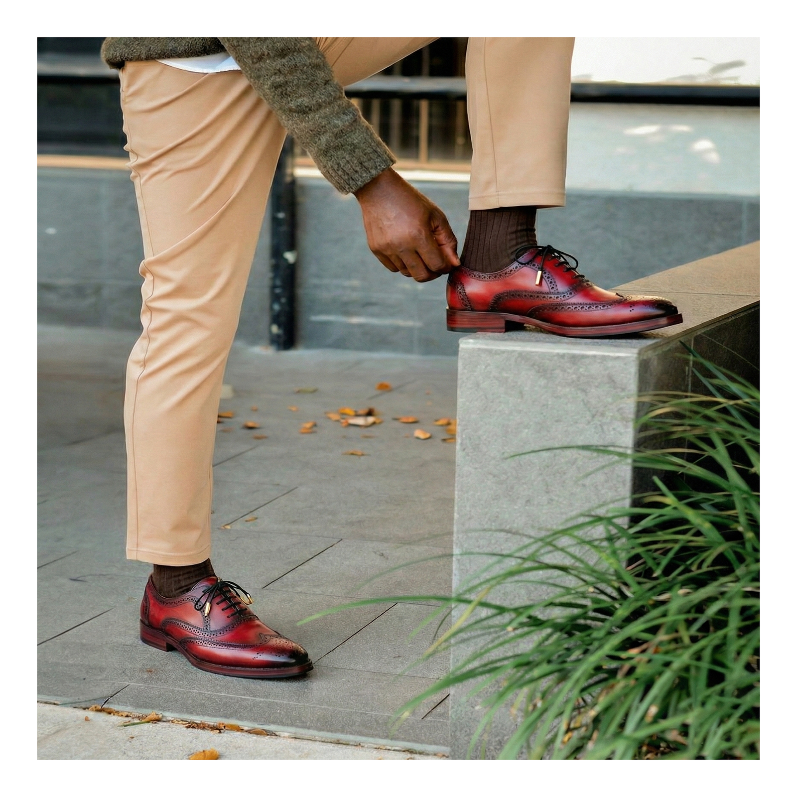Wingtip Brogue Oxford- Wine Red