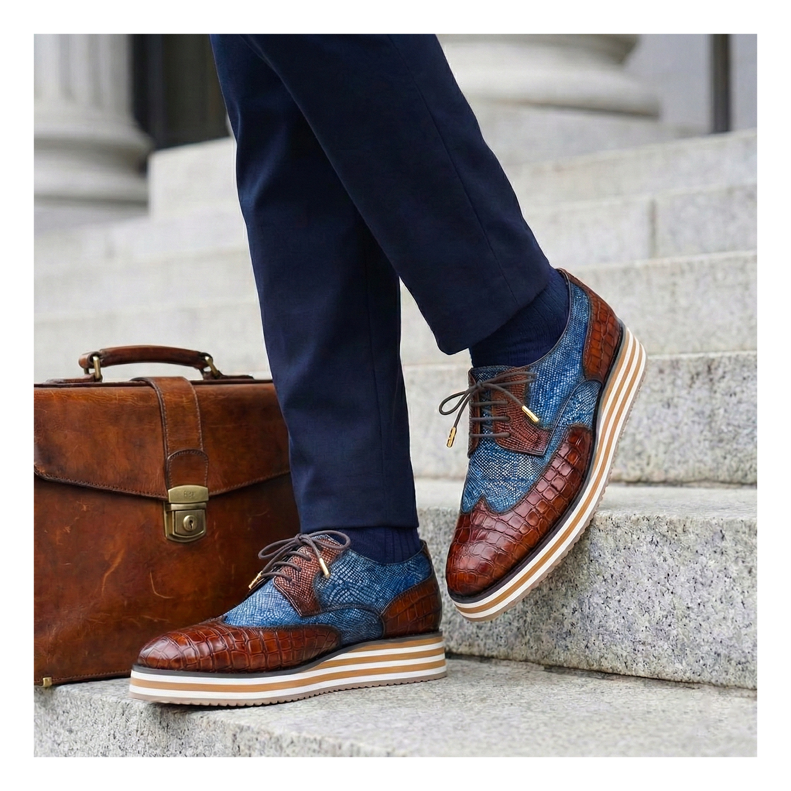 Wingtip Sneakers- Crocs Brown & Blue